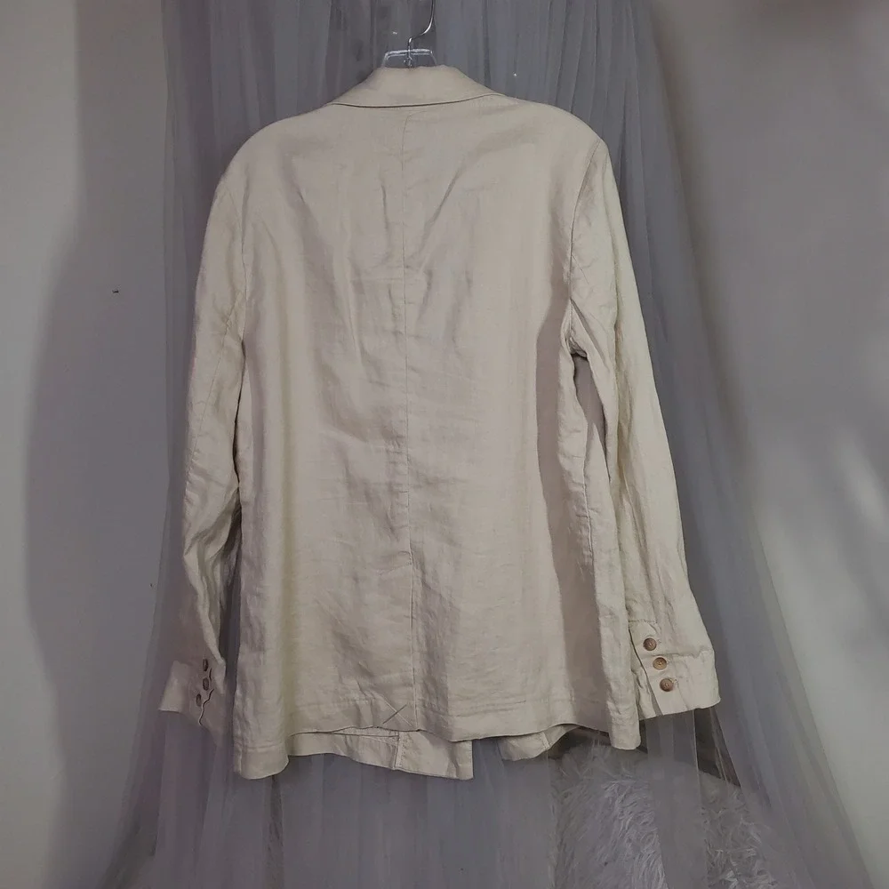 Quince Euro Summer Linen Blazer Quiet Luxury Oatmeal Effortless L Relaxed Fit - Picture 3 of 6